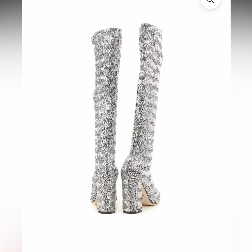 DOLCE AND GABBANA Silver Sequin Knee-High Boots - Picture 3 of 6